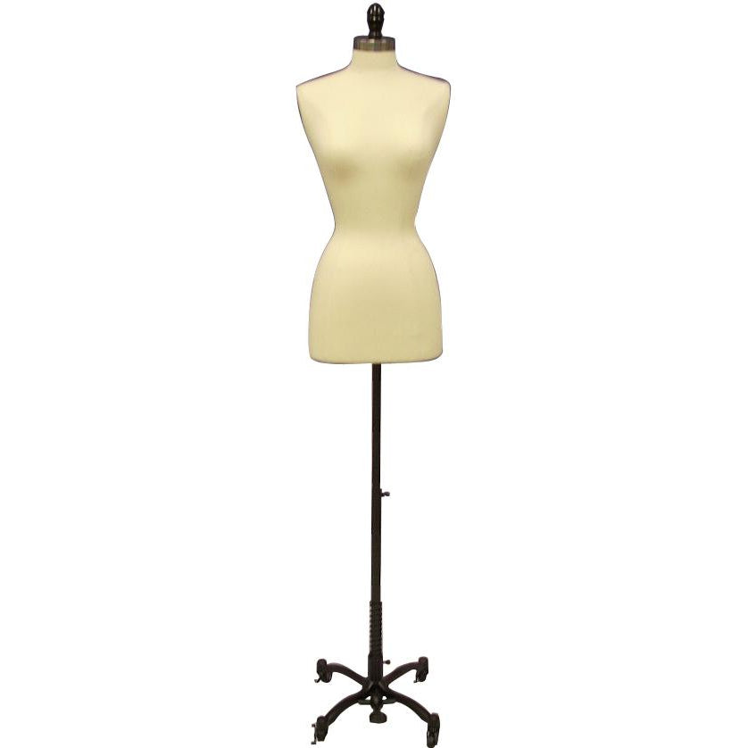 Female Display Dress Form on Black Rolling Base, Size 2-4 display form, sewing mannequin, seamstress mannequin, Off white bust form 