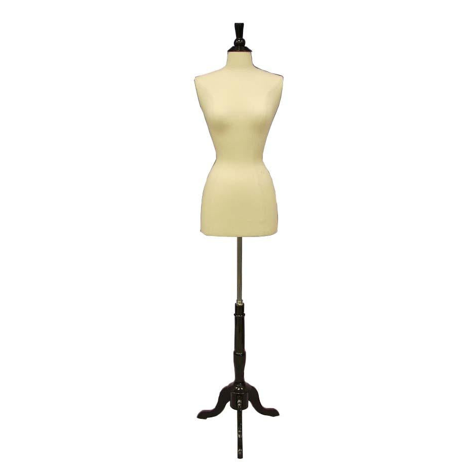 Female Display Dress Form on Black Wood Tripod Base, Size 2-4 display form, sewing mannequin, seamstress mannequin, Off white bust form 